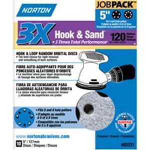 Norton 03221 Sanding Disc, 5 in Dia, 11/16 in Arbor, Coated, Alumina Ceramic Abrasive, P120 Grit, Medium, Spiral