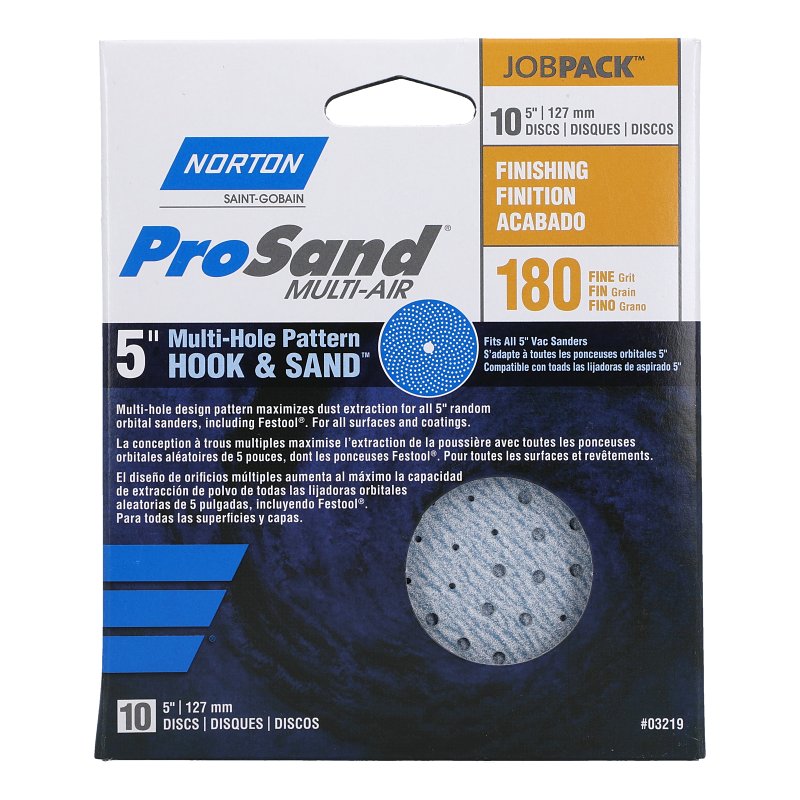 Norton 07660703219 Sanding Disc, 5 in Dia, 11/16 in Arbor, P180 Grit, Fine, Alumina Ceramic Abrasive, Paper Backing