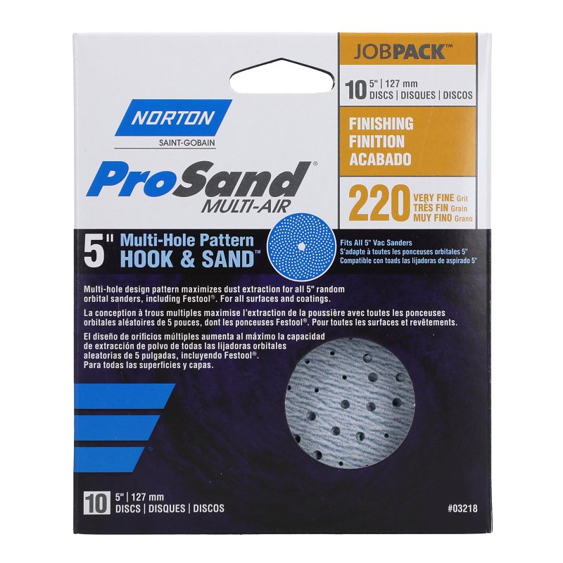 Norton 07660703218 Sanding Disc, 5 in Dia, 11/16 in Arbor, P220 Grit, Very Fine, Alumina Ceramic Abrasive, Paper Backing