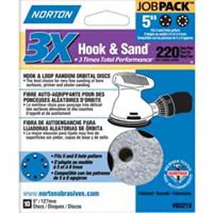 Norton 03218 Sanding Disc, 5 in Dia, 11/16 in Arbor, Coated, Alumina Ceramic Abrasive, P220 Grit, Very Fine, Spiral