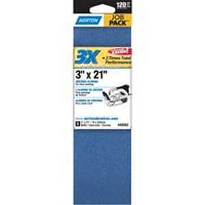Norton 49262 Sanding Belt, 3 in W, 21 in L, Zirconia Aluminum Abrasive, 120 Grit, Very Fine
