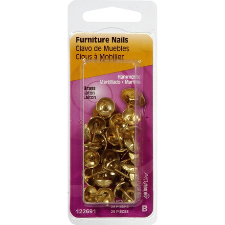 Hillman 122691 Furniture Nail, Brass, Hammered Head, Pack of 6