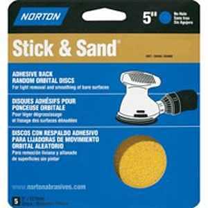 Norton 07660748906 Sanding Disc, 5 in Dia, P120 Grit, Medium, Aluminum Oxide Abrasive, Paper Backing, No-Hole