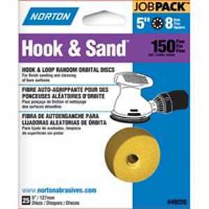 Norton 49220 Sanding Disc, 5 in Dia, P150 Grit, Fine, Aluminum Oxide Abrasive, C-Weight Paper Backing