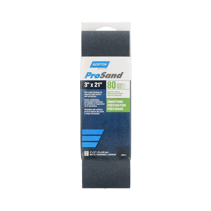 Norton 0766074961 Sanding Belt, 3 in W, 21 in L, 80 Grit, Medium, Zirconia Aluminum Abrasive
