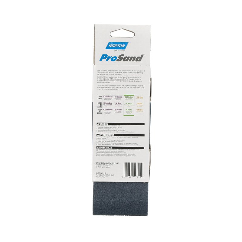 Norton 0766074961 Sanding Belt, 3 in W, 21 in L, 80 Grit, Medium, Zirconia Aluminum Abrasive