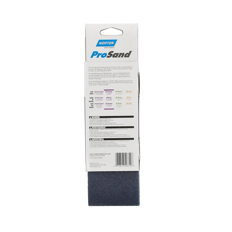 Norton 07660749612 Sanding Belt, 3 in W, 21 in L, 50 Grit, Coarse, Zirconia Aluminum Abrasive