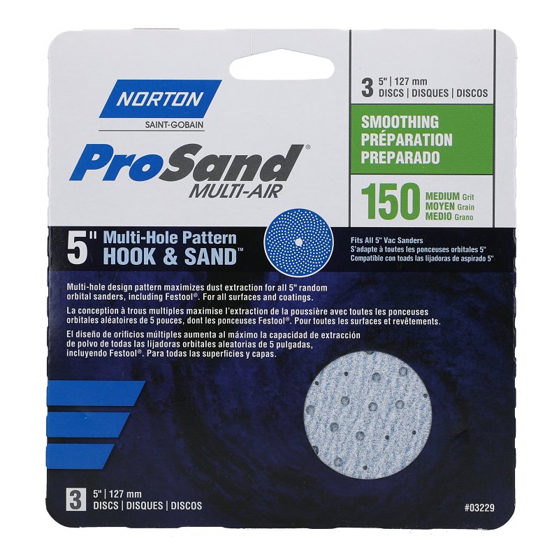 Norton 07660703229 Sanding Disc, 5 in Dia, 11/16 in Arbor, P150 Grit, Fine, Alumina Ceramic Abrasive, Paper Backing