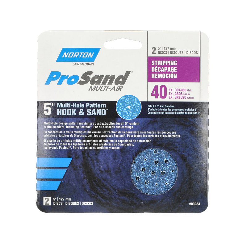 Norton 07660703234 Sanding Disc, 5 in Dia, 11/16 in Arbor, 40 Grit, Extra Coarse, Alumina Ceramic Abrasive, Spiral