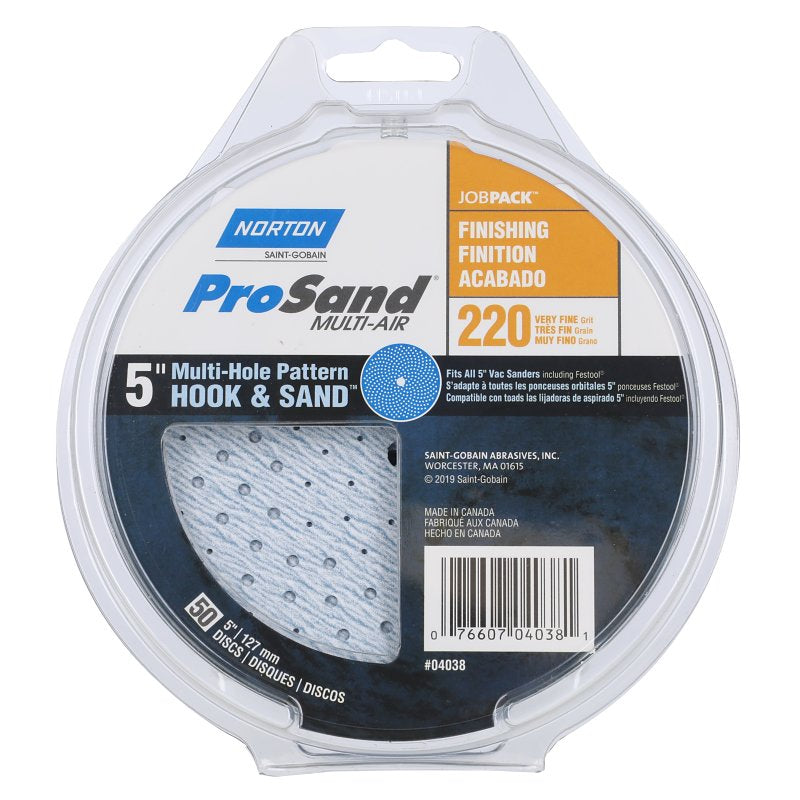 Norton 07660704038 Sanding Disc, 5 in Dia, 11/16 in Arbor, P220 Grit, Very Fine, Alumina Ceramic Abrasive, Spiral