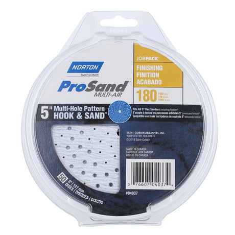 Norton 07660704037 Sanding Disc, 5 in Dia, 11/16 in Arbor, P180 Grit, Fine, Alumina Ceramic Abrasive, Paper Backing