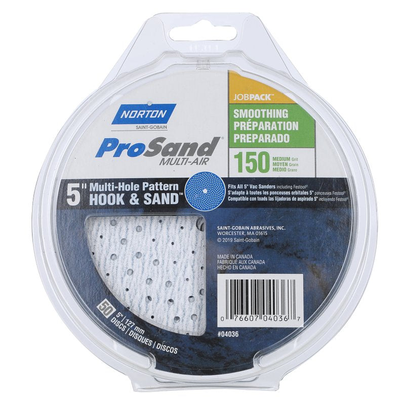 Norton 07660704036 Sanding Disc, 5 in Dia, 11/16 in Arbor, P150 Grit, Fine, Alumina Ceramic Abrasive, Paper Backing