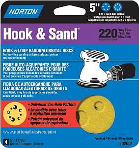Norton 02001 Sanding Disc, 5 in Dia, Coated, P220 Grit, Very Fine, Aluminum Oxide Abrasive