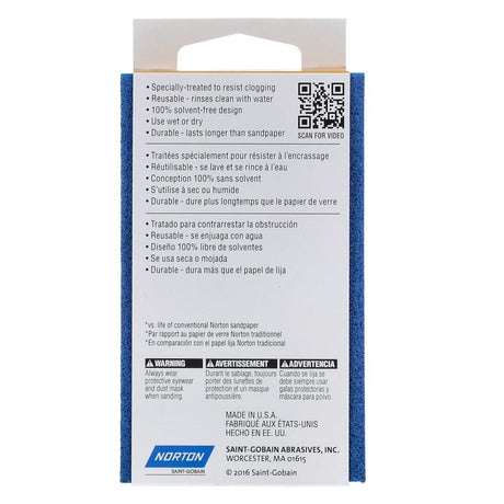 Norton ProSand 82073 Sanding Sponge, 4-1/2 in L, 2-11/16 in W, 180 Grit, Very Fine, Aluminum Oxide Abrasive