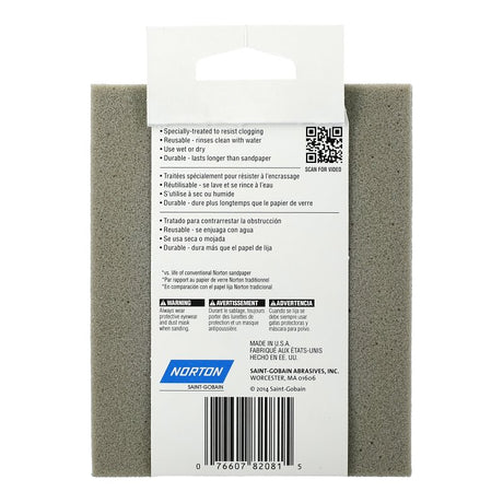 Norton ProSand 82081 Sanding Sponge, 5-1/2 in L, 4-1/2 in W, 120 Grit, Medium, Aluminum Oxide Abrasive