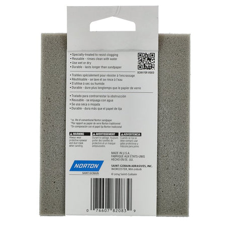 Norton ProSand 82083 Sanding Sponge, 5-1/2 in L, 4-1/2 in W, 220 Grit, Very Fine, Aluminum Oxide Abrasive