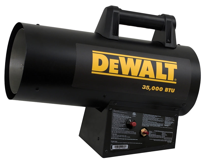 DEWALT F340745 Forced Air Heater, Liquid Propane, 35,000 Btu, 800 sq-ft Heating Area, Black