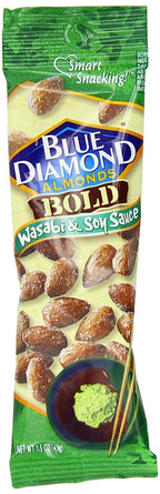 Blue Diamond 5230 Almonds, Solid, Soy Sauce, Wasabi, 1.5 oz Tube, Pack of 12