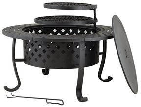 Seasonal Trends FT-97018 Fire Pit with Cooking Grate, 36 in OAW, 36 in OAD, 27-7/8 in OAH, Round, Wood Ignition, Steel