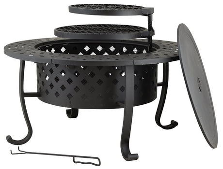 Seasonal Trends FT-97018 Fire Pit with Cooking Grate, 36 in OAW, 36 in OAD, 27-7/8 in OAH, Round, Wood Ignition, Steel