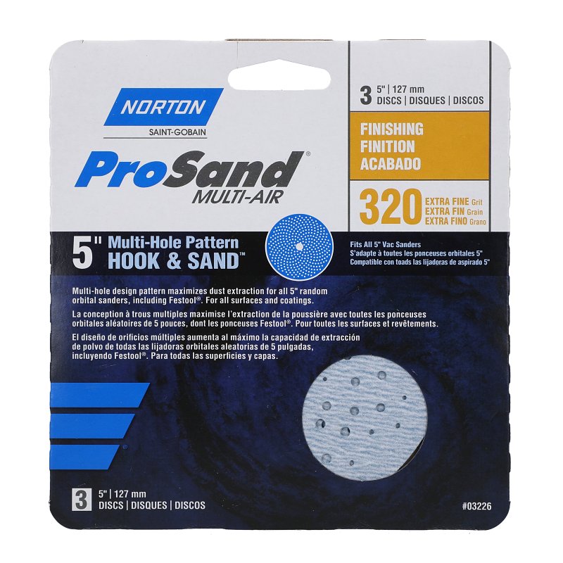 Norton ProSand Series 07660703226 Vacuum Disc, 5 in Dia, 11/16 in Arbor, P320 Grit, Extra Fine, Ceramic Abrasive