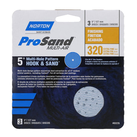 Norton ProSand Series 07660703226 Vacuum Disc, 5 in Dia, 11/16 in Arbor, P320 Grit, Extra Fine, Ceramic Abrasive