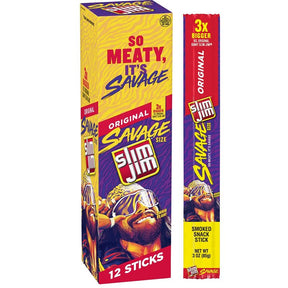 Slim Jim 711726 Original Snack, Stick, Smoked Meat, 3 oz, Pack of 12