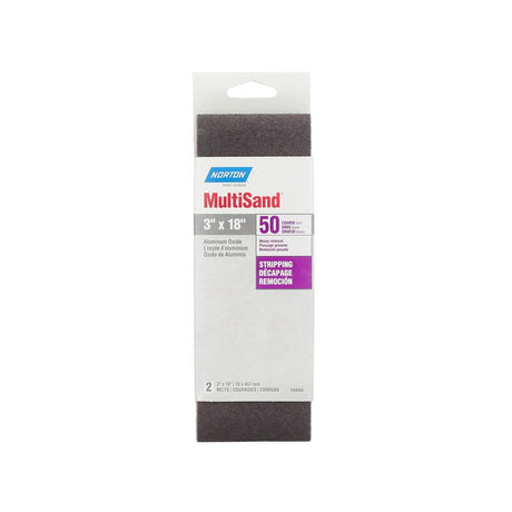 Norton Metalite 07660702246 Cloth Portable Sanding Belt, 3 in W, 18 in L, 50 Grit, Coarse, Aluminum Oxide Abrasive