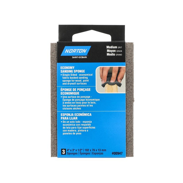Norton 07660700947 Specialty Abrasive Sponge, 4 in W, 3 in L, 1/2 in Thick