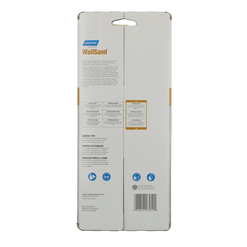 Norton 02299 Drywall Sand Paper, 11-1/4 in L, 4-3/16 in W, P120D Grit, Medium, Aluminum Oxide Abrasive