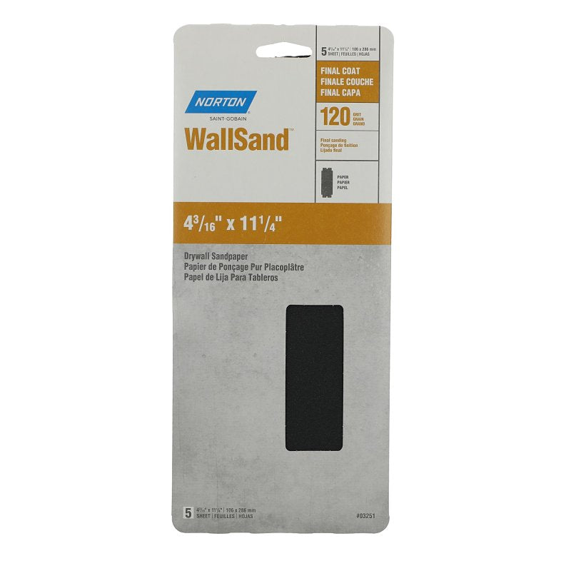 Norton 02299 Drywall Sand Paper, 11-1/4 in L, 4-3/16 in W, P120D Grit, Medium, Aluminum Oxide Abrasive