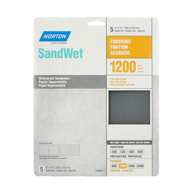 Norton Black Ice 07660748054 Sandpaper, 9 in W, 11 in L, 1200 Grit, Ultra Fine, Silicon Carbide Abrasive, Paper Backing