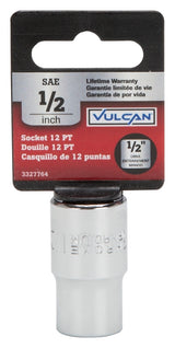 Vulcan MT6515506 Drive Socket, 1/2 in Socket, 1/2 in Drive, 12-Point, Chrome Vanadium Steel, Chrome