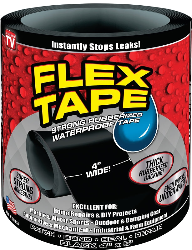 Flex Tape TFSBLKR0405 Tape, 5 ft L, Rubber Backing, 4 in W