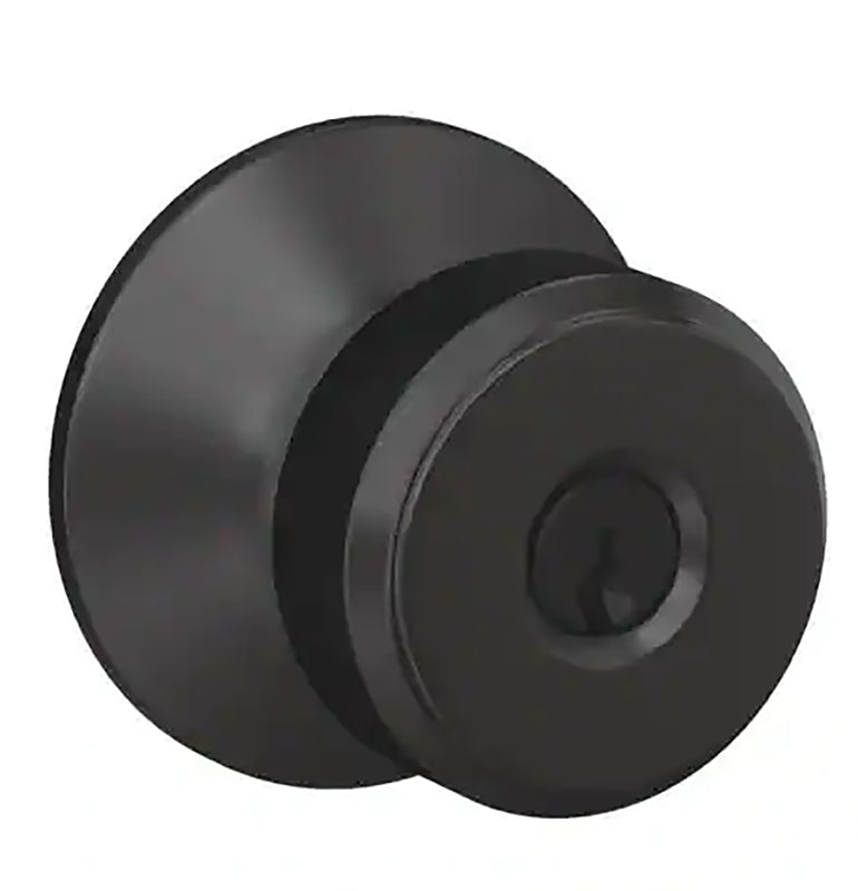 Schlage F51ABOW622 Knob Lock, Matte, Black