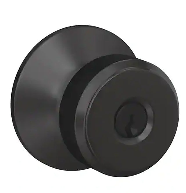Schlage F51ABOW622 Knob Lock, Matte, Black
