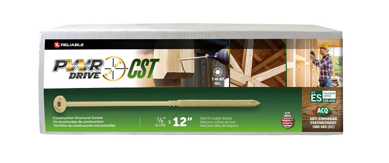 PWR DRIVE FTC17GO3812L General Construction Structural Screw, 3/8 in Thread, 12 in L, Coarse Thread, Flat with Nibs Head