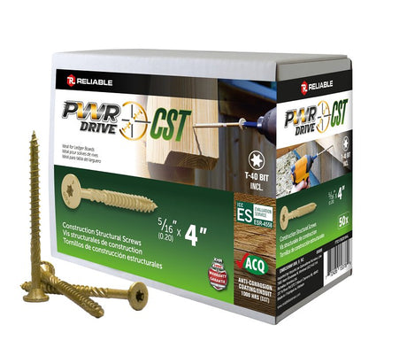 PWR DRIVE FTC17GO5164L General Construction Structural Screw, 5/16 in Thread, 4 in L, Coarse Thread, Flat with Nibs Head