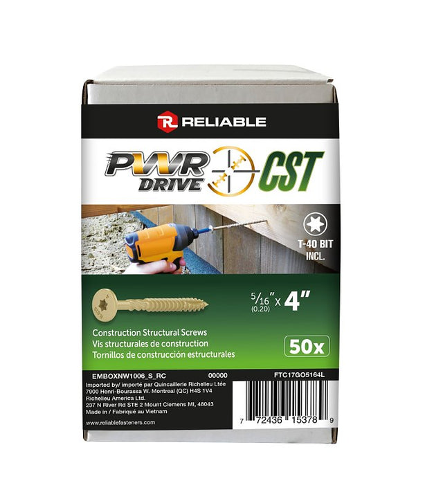 PWR DRIVE FTC17GO5164L General Construction Structural Screw, 5/16 in Thread, 4 in L, Coarse Thread, Flat with Nibs Head