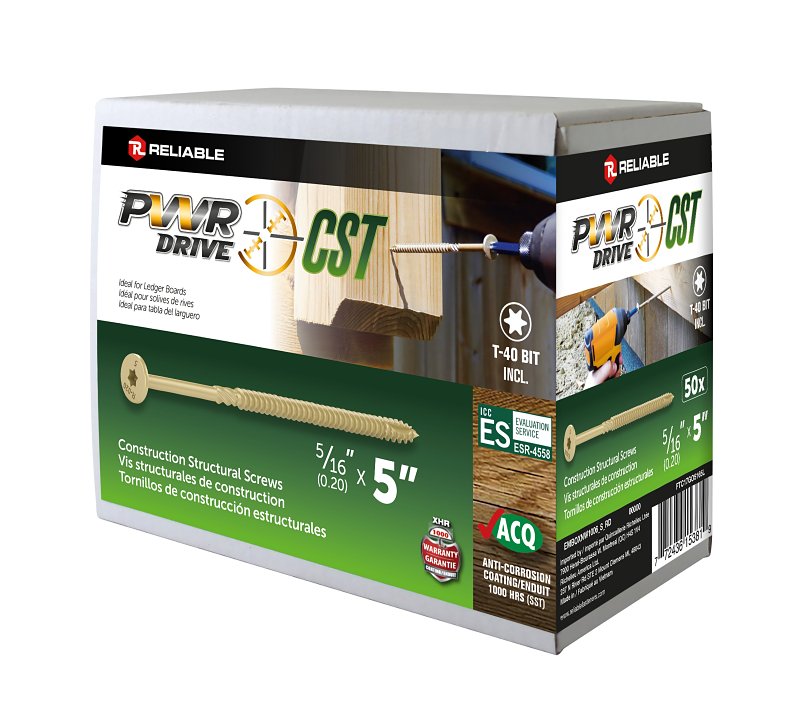 PWR DRIVE FTC17GO5165L General Construction Structural Screw, 5/16 in Thread, 5 in L, Coarse Thread, Flat with Nibs Head