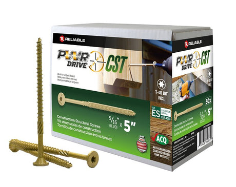 PWR DRIVE FTC17GO5165L General Construction Structural Screw, 5/16 in Thread, 5 in L, Coarse Thread, Flat with Nibs Head