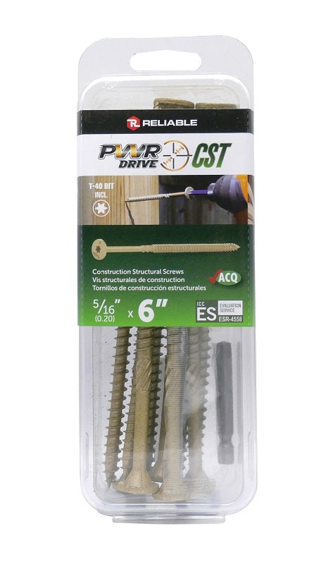 PWR DRIVE FTC17GO5166MR General Construction Structural Screw, 5/16 in Thread, 6 in L, Coarse Thread, Star Drive, Steel