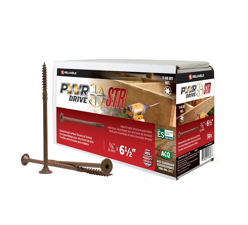 PWR DRIVE FTC17BR38612L Deck Screw, 3/8 in Thread, 6-1/2 in L, Coarse Thread, Flat with Nibs Head, Star Drive, Steel