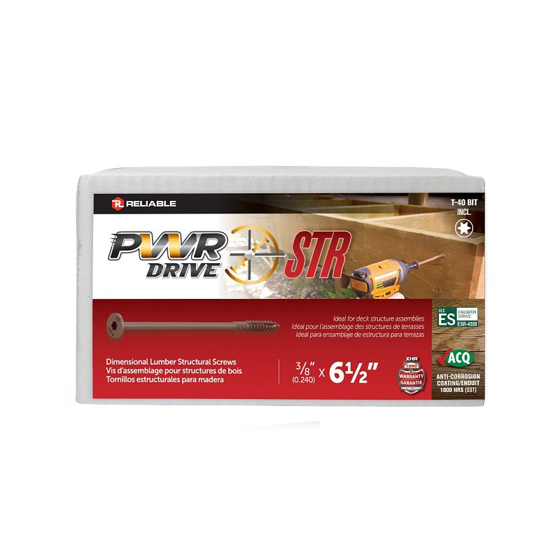 PWR DRIVE FTC17BR38612L Deck Screw, 3/8 in Thread, 6-1/2 in L, Coarse Thread, Flat with Nibs Head, Star Drive, Steel