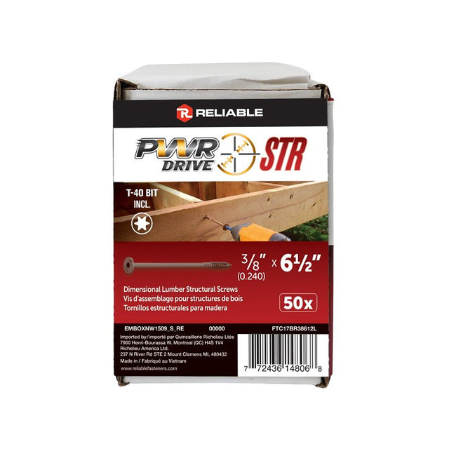 PWR DRIVE FTC17BR38612L Deck Screw, 3/8 in Thread, 6-1/2 in L, Coarse Thread, Flat with Nibs Head, Star Drive, Steel