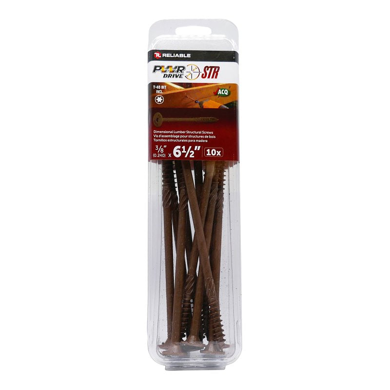 PWR DRIVE FTC17BR38612MR Deck Screw, 3/8 in Thread, 6-1/2 in L, Coarse Thread, Flat with Nibs Head, Star Drive, Steel