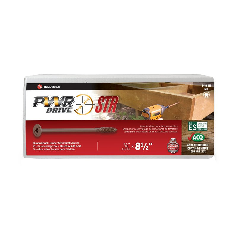PWR DRIVE FTC17BR38812L Deck Screw, 3/8 in Thread, 8-1/2 in L, Coarse Thread, Flat with Nibs Head, Star Drive, Steel
