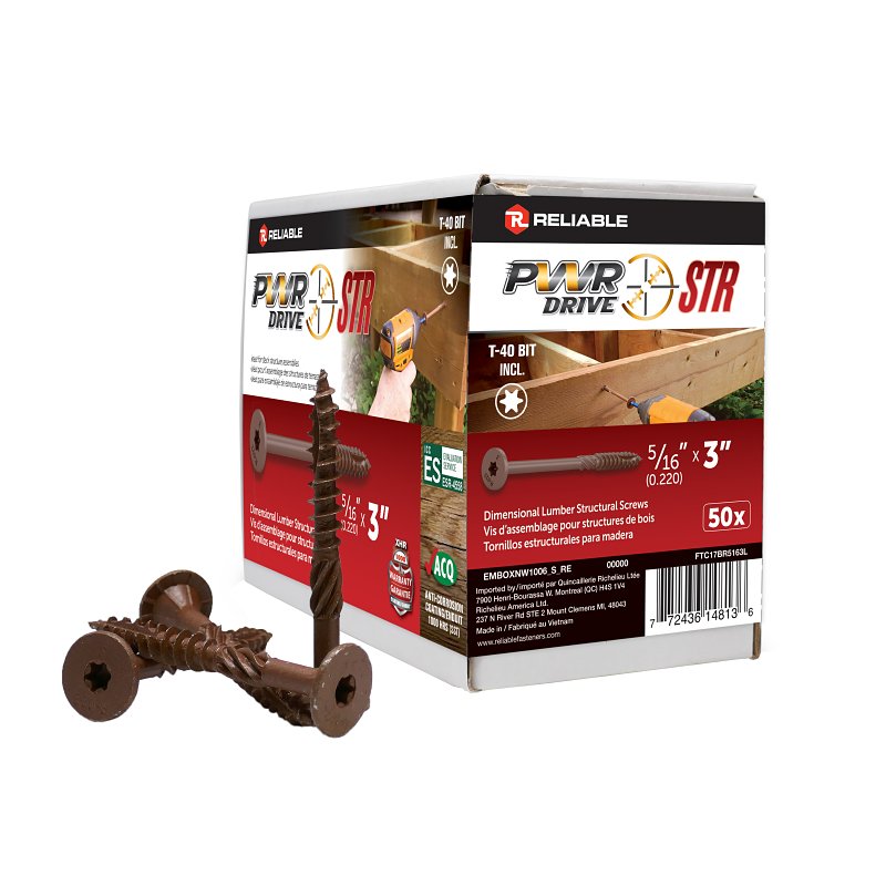 PWR DRIVE FTC17BR5163L Deck Screw, 5/16 in Thread, 3 in L, Coarse Thread, Flat with Nibs Head, Star Drive, Type 17 Point