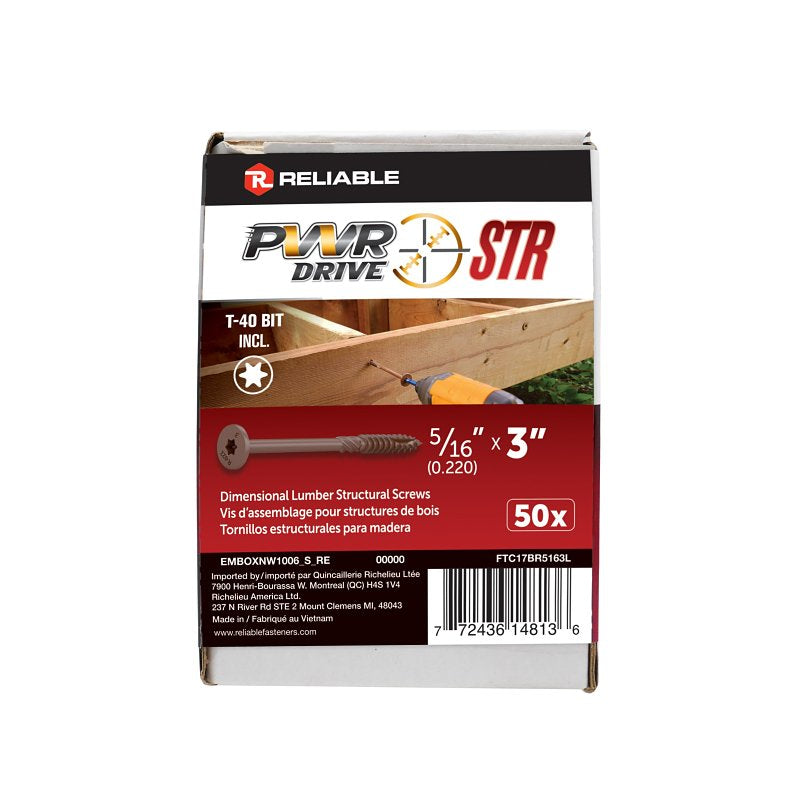PWR DRIVE FTC17BR5163L Deck Screw, 5/16 in Thread, 3 in L, Coarse Thread, Flat with Nibs Head, Star Drive, Type 17 Point