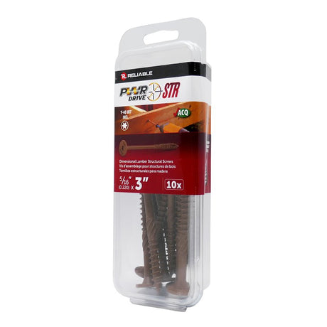 PWR DRIVE FTC17BR5163MR Deck Screw, 5/16 in Thread, 3 in L, Coarse Thread, Flat with Nibs Head, Star Drive, Steel, 10 PK